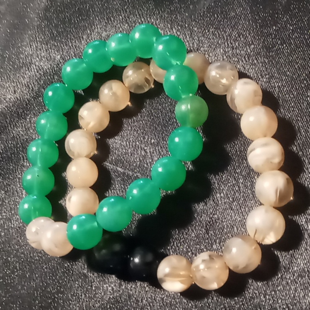 Natural tone beaded bracelets 2 expandable unisex.